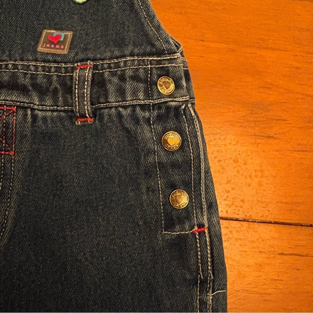 Vintage Kids French Toast 90s Jeans Denim Patchwork Overalls Size 18M - Picture 5 of 8